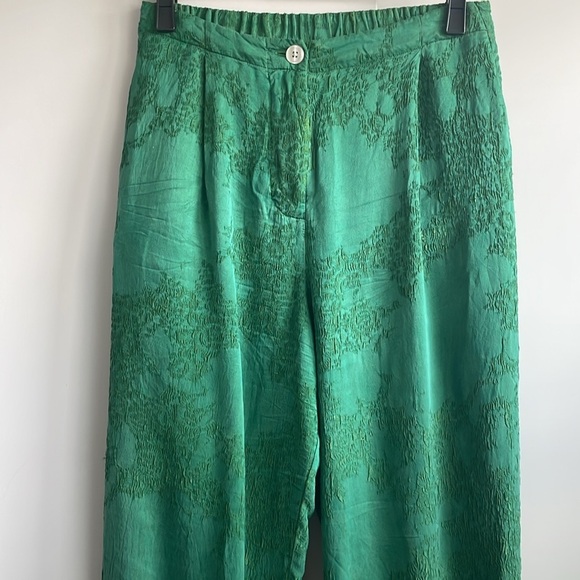 🍃Stunning Raquel Allegra green jacquard high waist pleated pants - Picture 3 of 15